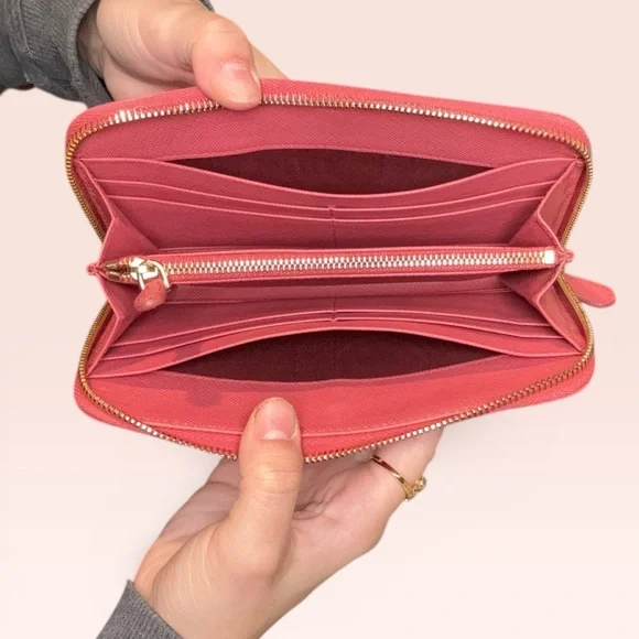 Prada Pink Saffiano Leather Bow Zip Around Continental Wallet - Picture 5 of 10